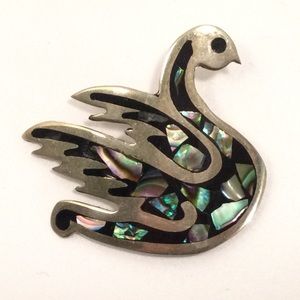 Swan Brooch - Abalone Inlaid in Alpaca